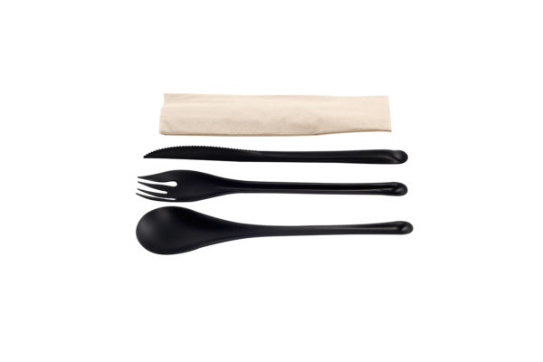Eko-Set CPLA negro cuchara,tenedor,cuchillo+serv