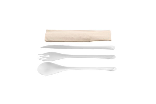 Eko-Set CPLA blanco tenedor, cuchillo y serv(10*50
