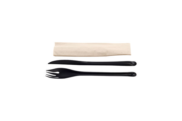 Eko-Set CPLA negro tenedor, cuchillo y serv(10*50)