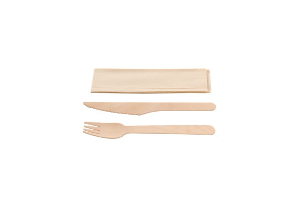 Set madera tenedor,cuchillo+servilleta kraft(5*100