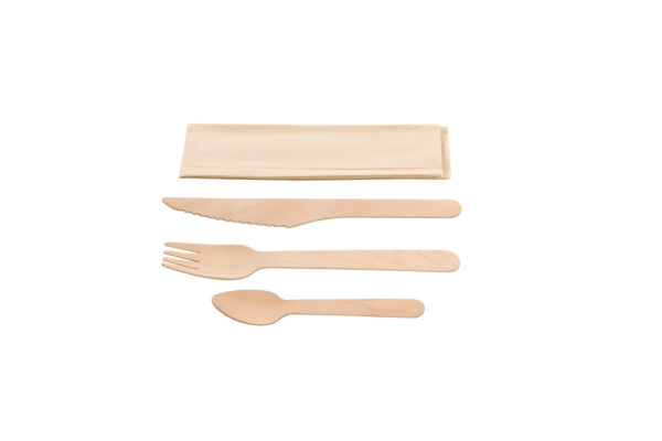 Set madera tenedor,cuchillo,cucharilla+serv kraft