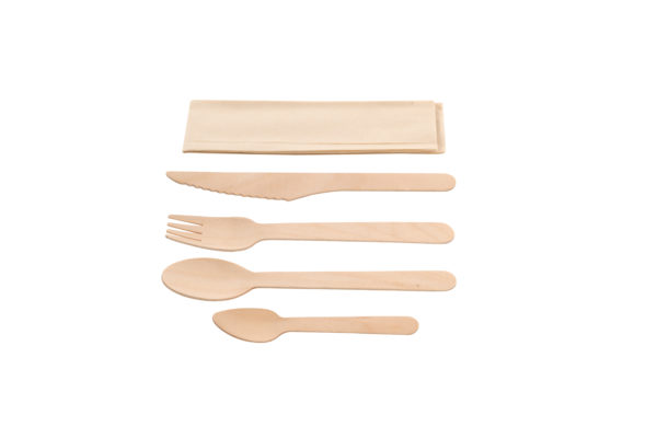 Set madera ten,cuchi,cuchara, cucharill+serv 5*100