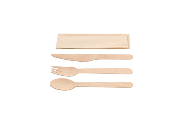 Set madera tenedor,cuchi,cuchara+serv kraft 5*100