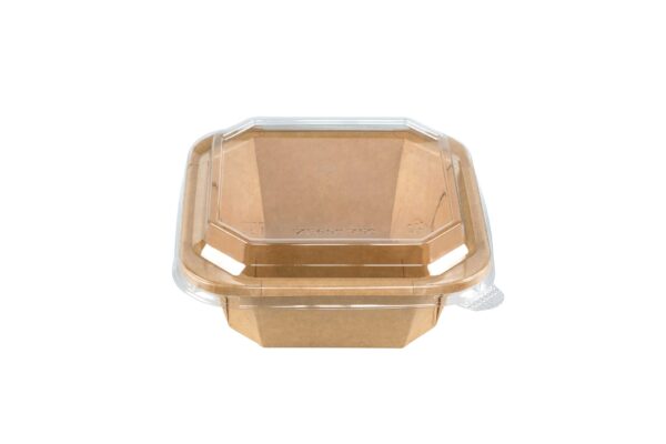 Ensaladera octogonal cartón kraft 750ml(12*25)tapa